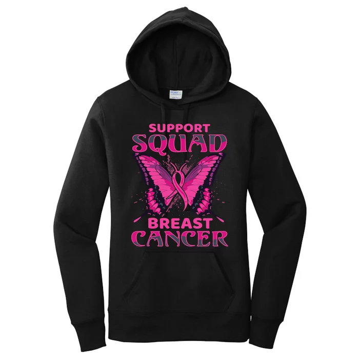 Pink Butterfly Breast Cancer Support Squad Pink Ribbon Funny Gift Women's Pullover Hoodie