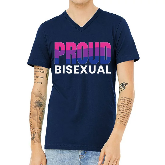 Proud Bisexual Bisexuality LGBT Bisexual Pride Flag V-Neck T-Shirt