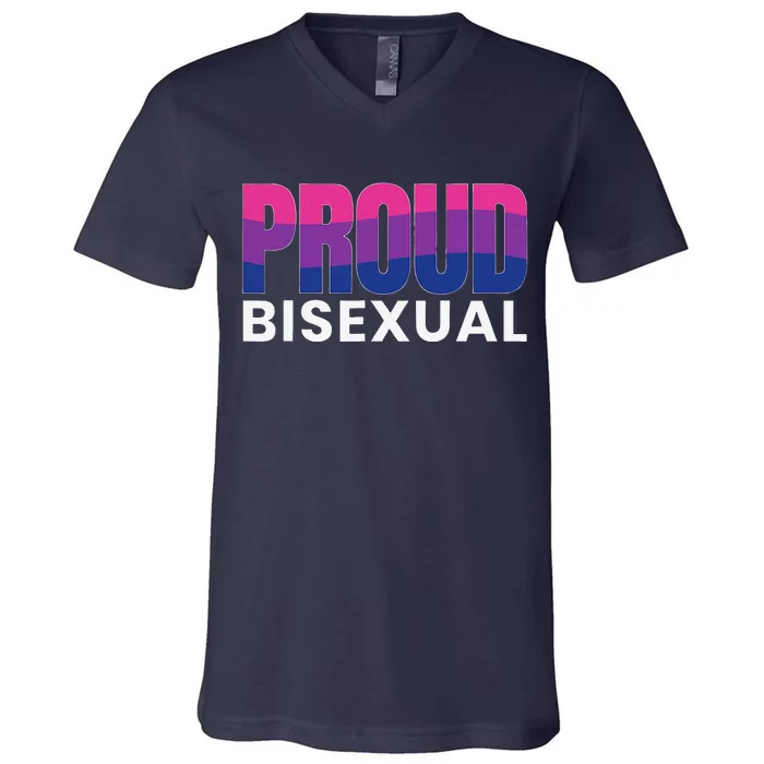 Proud Bisexual Bisexuality LGBT Bisexual Pride Flag V-Neck T-Shirt