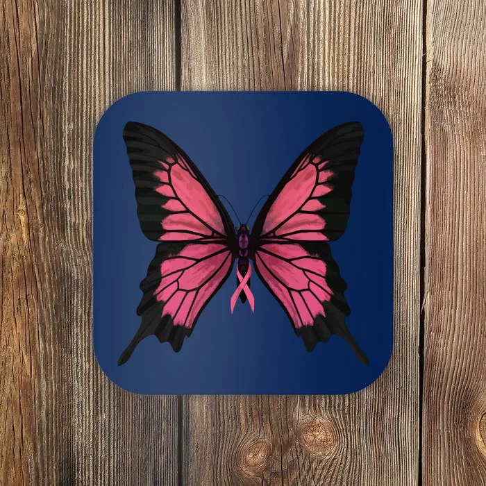 Pink Butterfly Breast Cancer Awareness Coaster