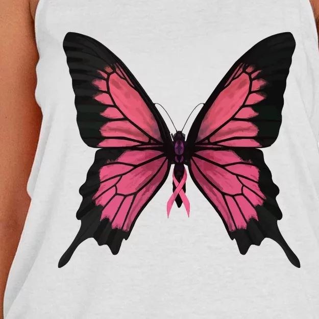 Pink Butterfly Breast Cancer Awareness Women's Knotted Racerback Tank