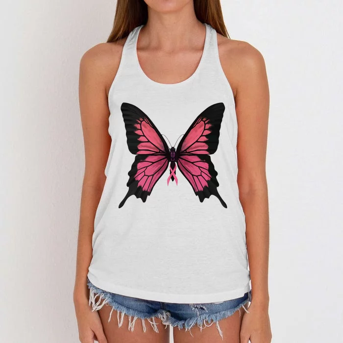 Pink Butterfly Breast Cancer Awareness Women's Knotted Racerback Tank