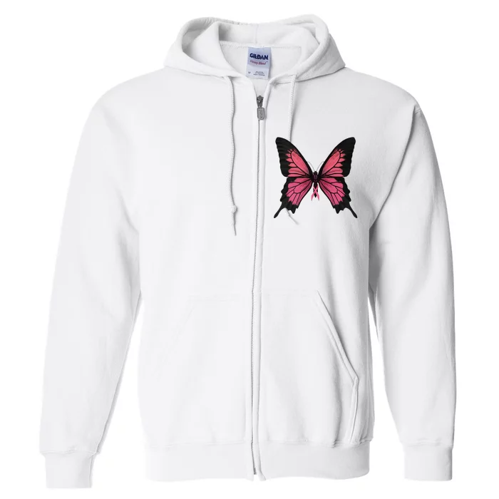 Pink Butterfly Breast Cancer Awareness Full Zip Hoodie