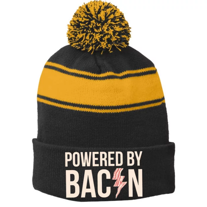 Powered By Bacon Stripe Pom Pom Beanie