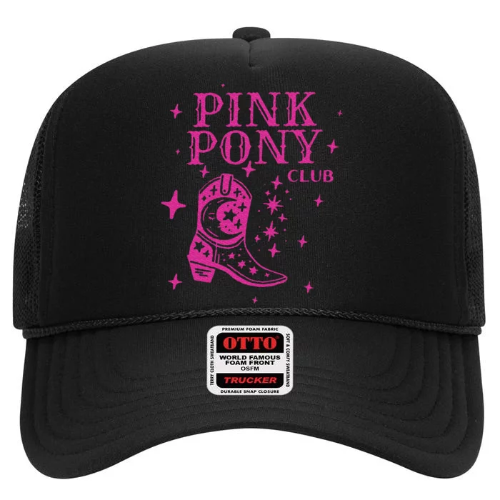 Pink Boots Cowgirl Western Pony Club High Crown Mesh Trucker Hat