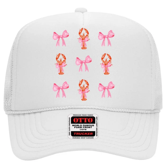 Pink Bow Cute Coquette Crawfish Y2k Clean Girl Aesthetic High Crown Mesh Trucker Hat