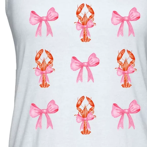 Pink Bow Cute Coquette Crawfish Y2k Clean Girl Aesthetic Ladies Essential Flowy Tank