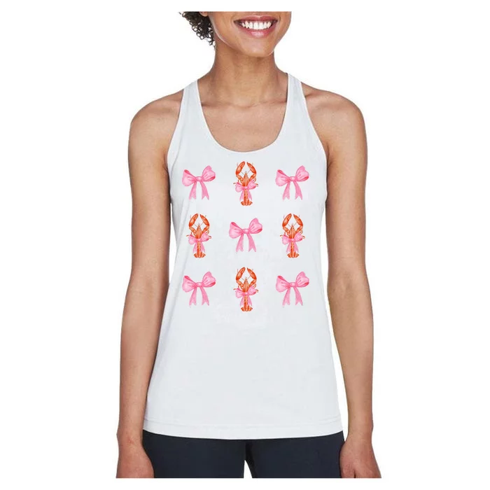 Pink Bow Cute Coquette Crawfish Y2k Clean Girl Aesthetic Women's Racerback Tank