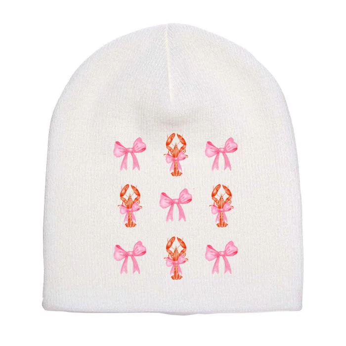 Pink Bow Cute Coquette Crawfish Y2k Clean Girl Aesthetic Short Acrylic Beanie