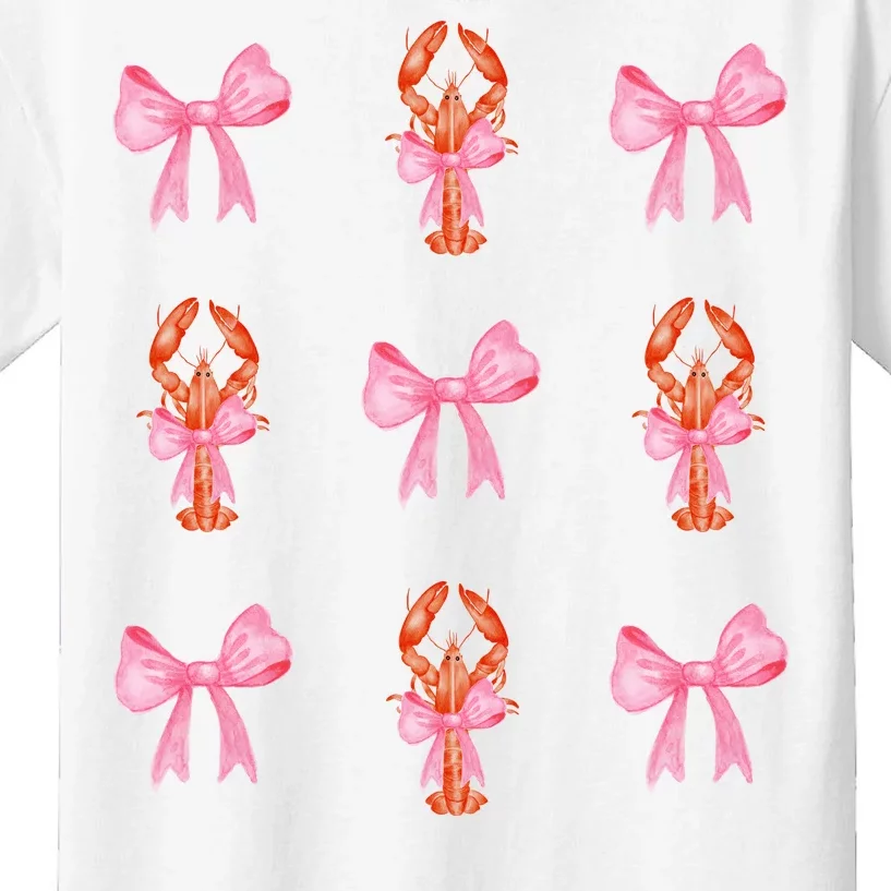 Pink Bow Cute Coquette Crawfish Y2k Clean Girl Aesthetic Kids T-Shirt