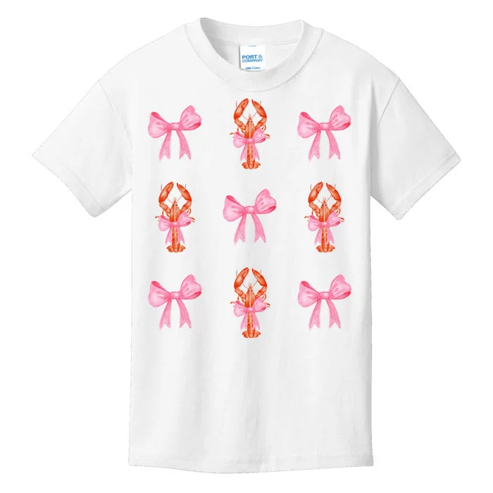 Pink Bow Cute Coquette Crawfish Y2k Clean Girl Aesthetic Kids T-Shirt