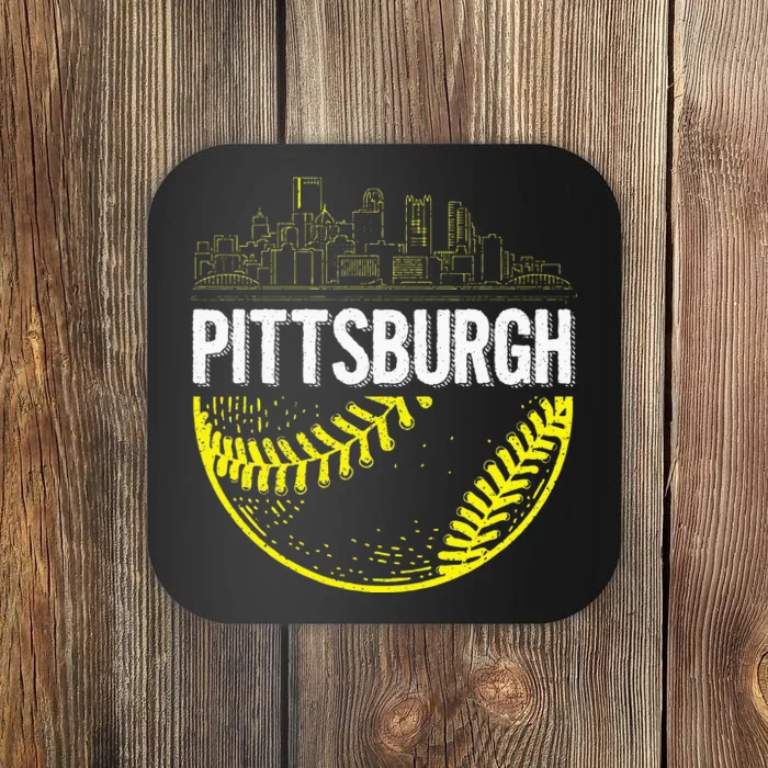 Pittsburgh Baseball Cityscape Distressed Coaster