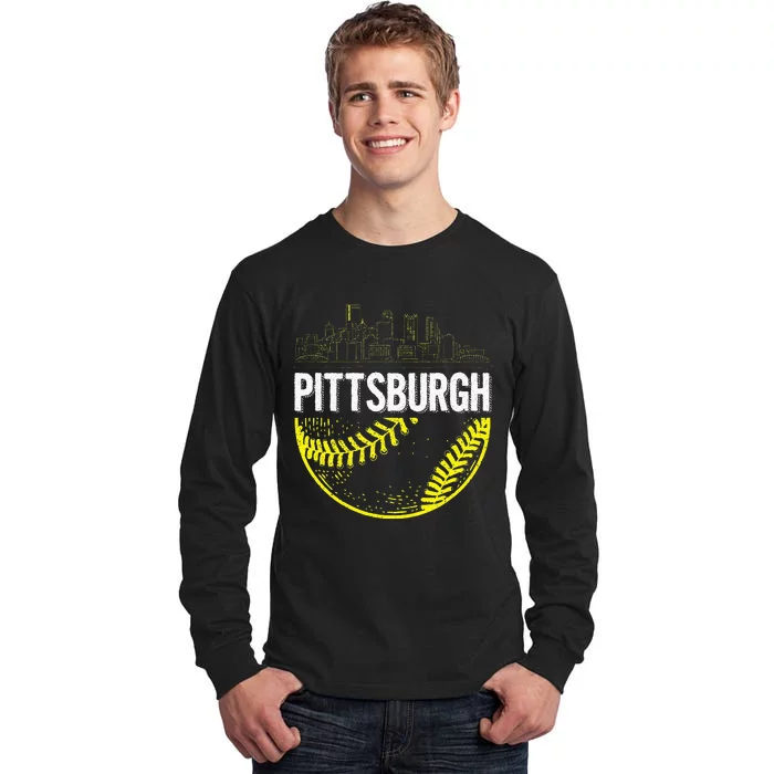 Pittsburgh Baseball Cityscape Distressed Tall Long Sleeve T-Shirt