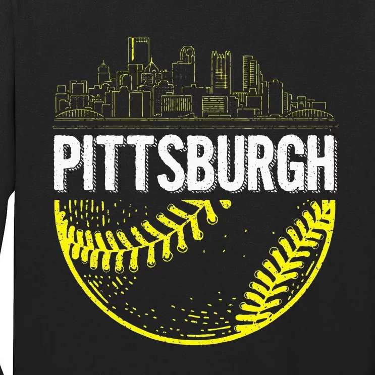 Pittsburgh Baseball Cityscape Distressed Tall Long Sleeve T-Shirt