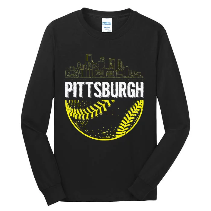 Pittsburgh Baseball Cityscape Distressed Tall Long Sleeve T-Shirt