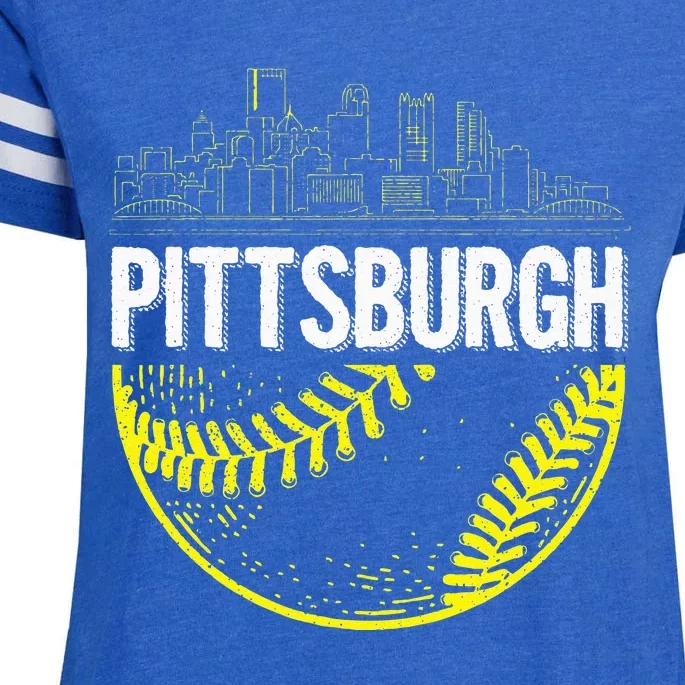 Pittsburgh Baseball Cityscape Distressed Enza Ladies Jersey Football T-Shirt