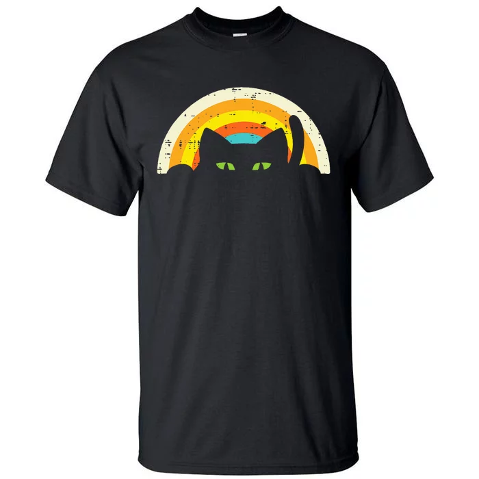 Peeping Black Cat Rainbow Vintage Halloween Tall T-Shirt