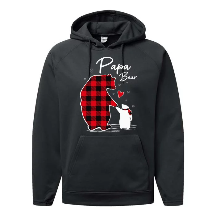 Papa Bear Christmas Pajama Red Plaid Buffalo Family Performance Fleece Hoodie