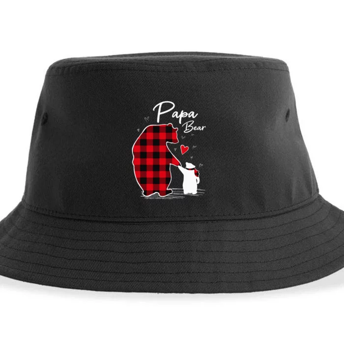 Papa Bear Christmas Pajama Red Plaid Buffalo Family Sustainable Bucket Hat