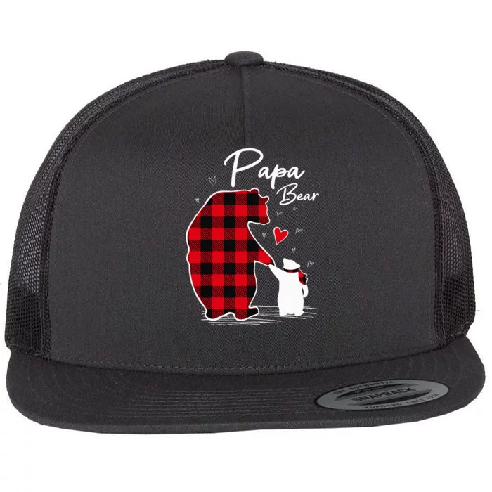 Papa Bear Christmas Pajama Red Plaid Buffalo Family Flat Bill Trucker Hat