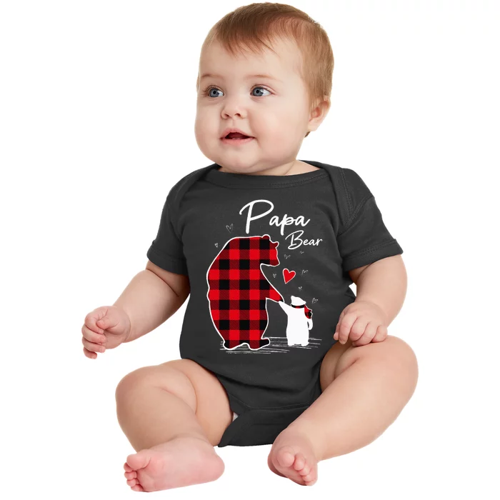 Papa Bear Christmas Pajama Red Plaid Buffalo Family Baby Bodysuit