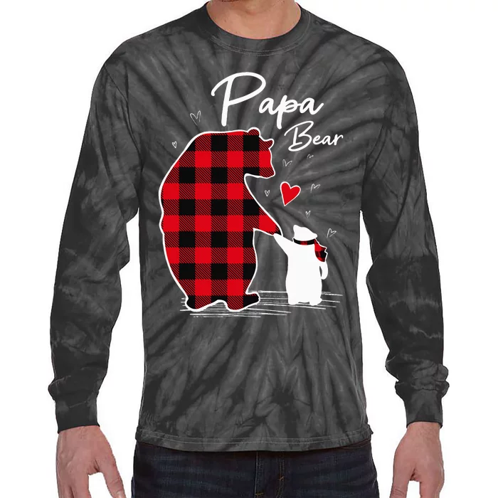 Papa Bear Christmas Pajama Red Plaid Buffalo Family Tie-Dye Long Sleeve Shirt