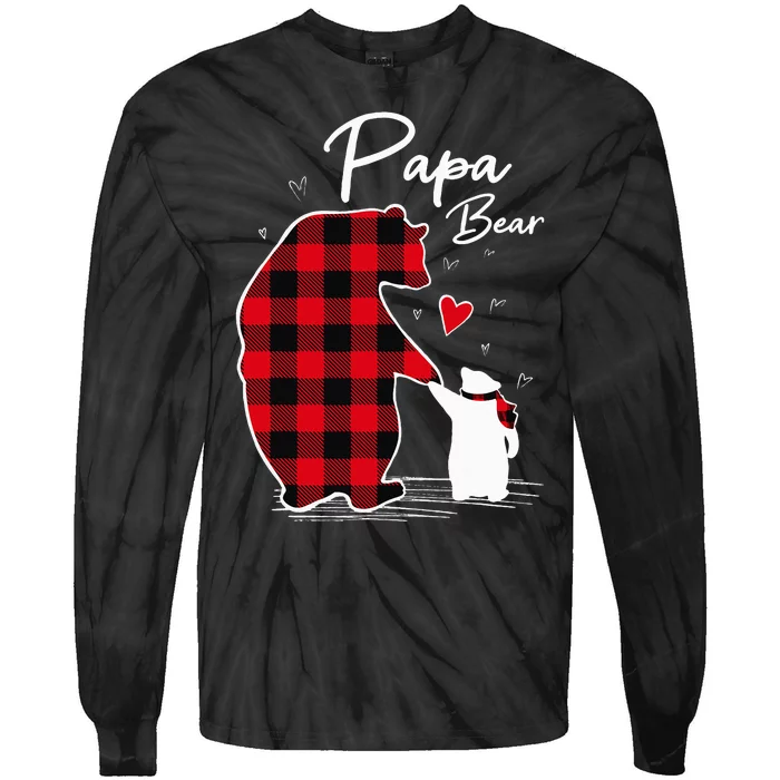 Papa Bear Christmas Pajama Red Plaid Buffalo Family Tie-Dye Long Sleeve Shirt