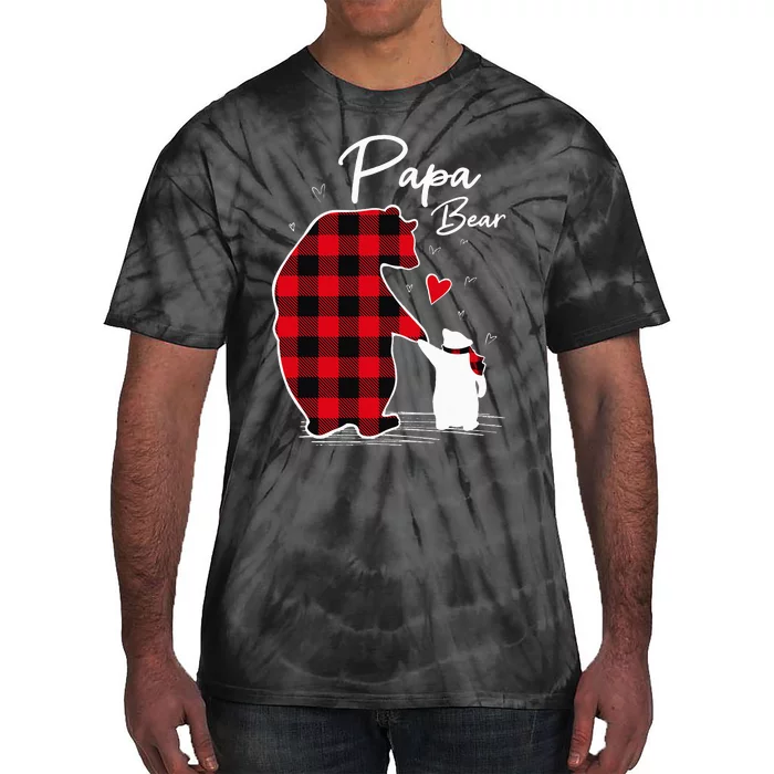 Papa Bear Christmas Pajama Red Plaid Buffalo Family Tie-Dye T-Shirt