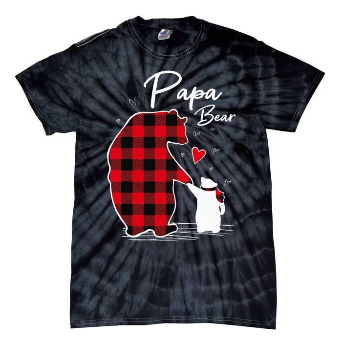 Papa Bear Christmas Pajama Red Plaid Buffalo Family Tie-Dye T-Shirt