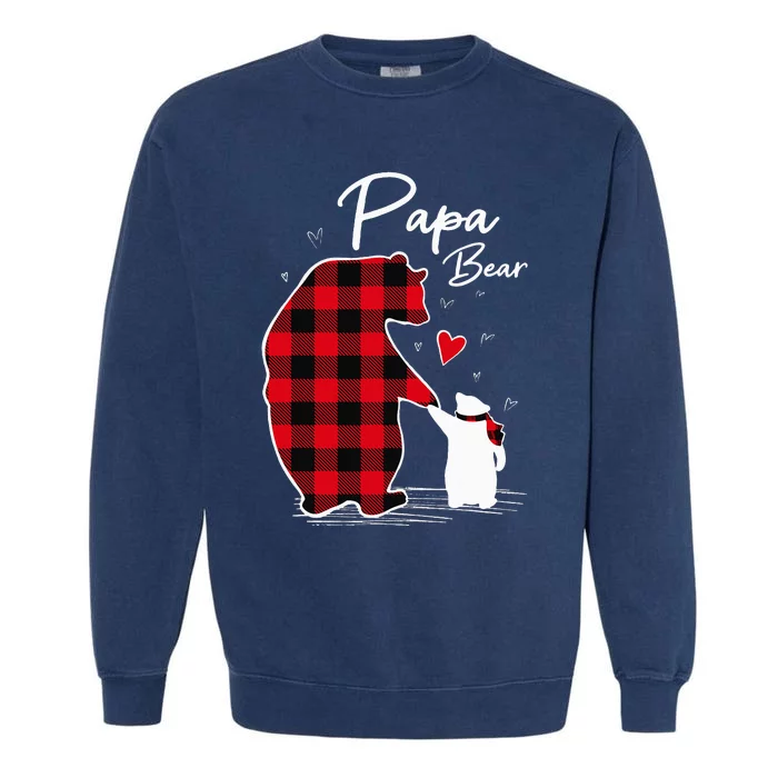 Papa Bear Christmas Pajama Red Plaid Buffalo Family Garment-Dyed Sweatshirt