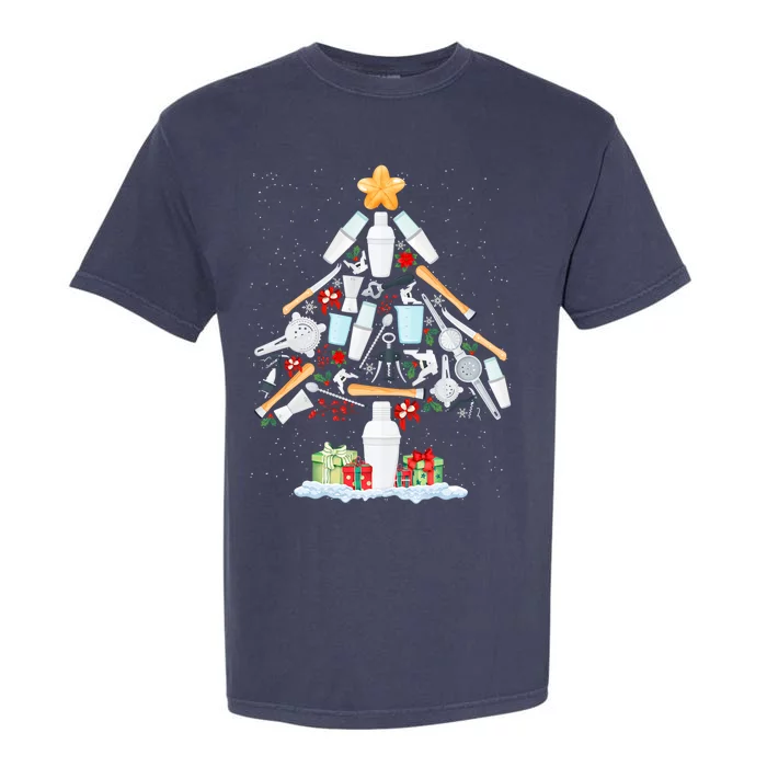 P51m Bartender Christmas Tree Merry Xmas Bartending Pajama Gift Garment-Dyed Heavyweight T-Shirt