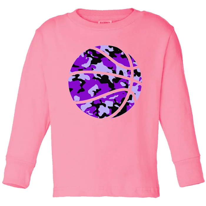 Purple Basketball Camo Purple Camouflage Basketball Toddler Long Sleeve Shirt