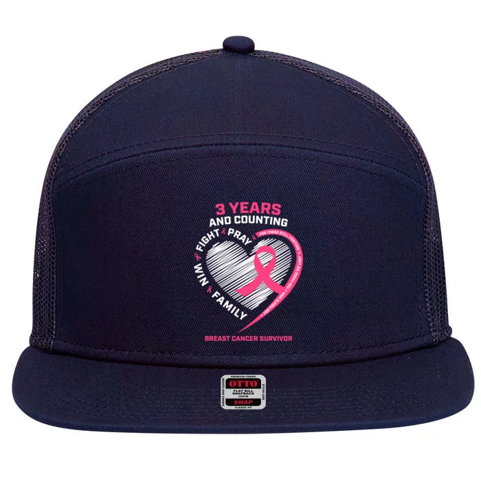 Pink Breast Cancer Survivor Funny Gift 3 Years Cancer Free Meaningful Gift 7 Panel Mesh Trucker Snapback Hat