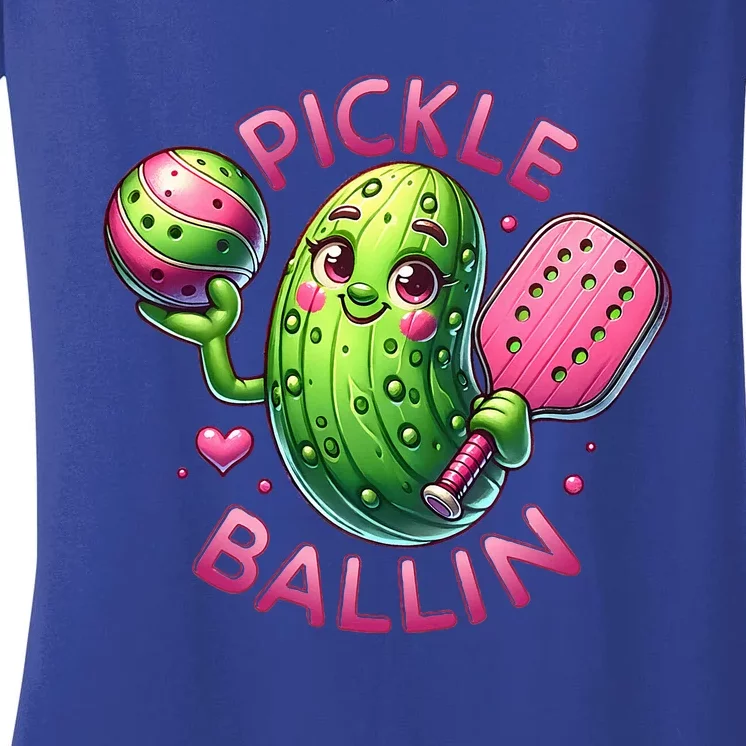 Pickle Ballin Cute Pickleball Pickleball Lovers Women's V-Neck T-Shirt