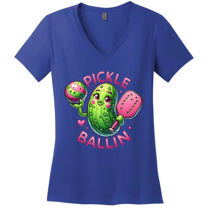 Pickle Ballin Cute Pickleball Pickleball Lovers Women's V-Neck T-Shirt