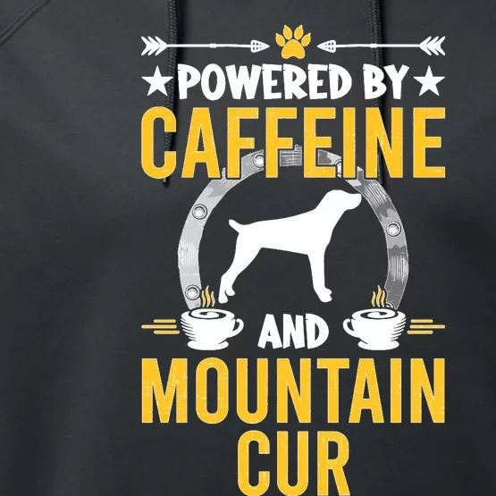 Powered By Caffeine And Mountain Cur Dog Lovers Long Sleeve Performance Fleece Hoodie