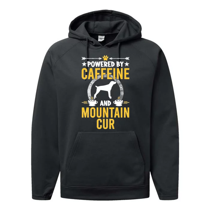 Powered By Caffeine And Mountain Cur Dog Lovers Long Sleeve Performance Fleece Hoodie