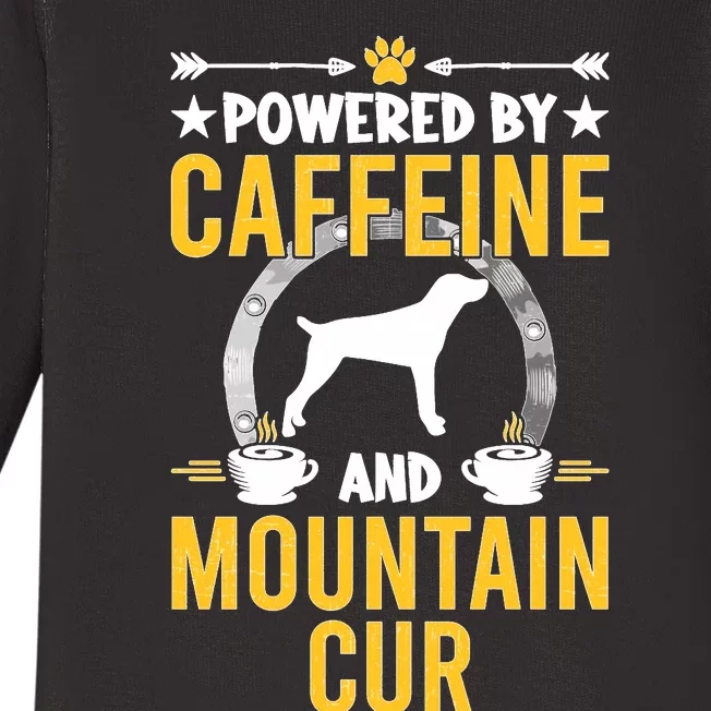 Powered By Caffeine And Mountain Cur Dog Lovers Long Sleeve Baby Long Sleeve Bodysuit