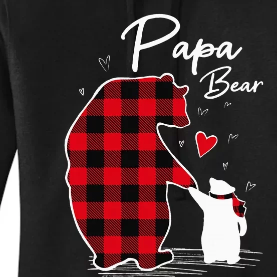 Papa Bear Christmas Pajama Red Buffalo Plaid Women's Pullover Hoodie