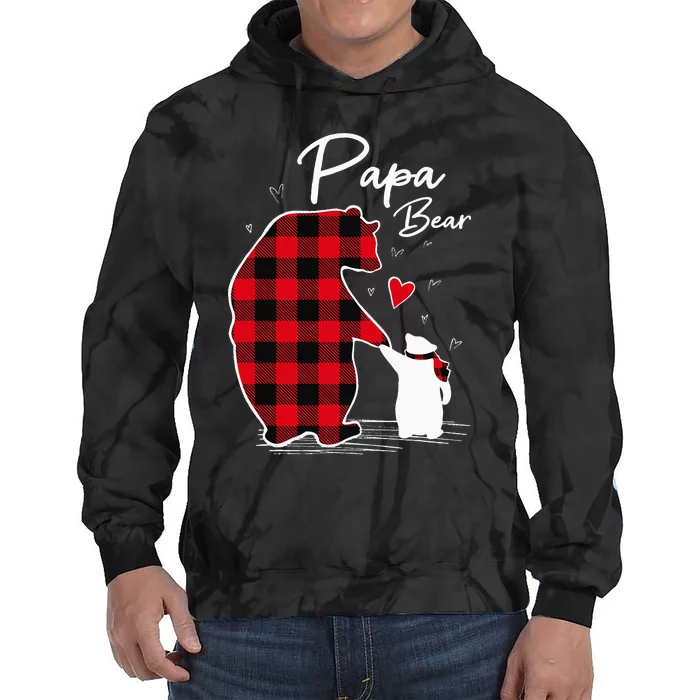 Papa Bear Christmas Pajama Red Buffalo Plaid Tie Dye Hoodie