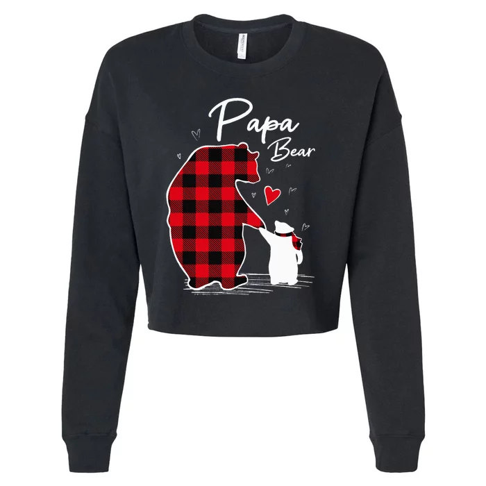 Papa Bear Christmas Pajama Red Buffalo Plaid Cropped Pullover Crew