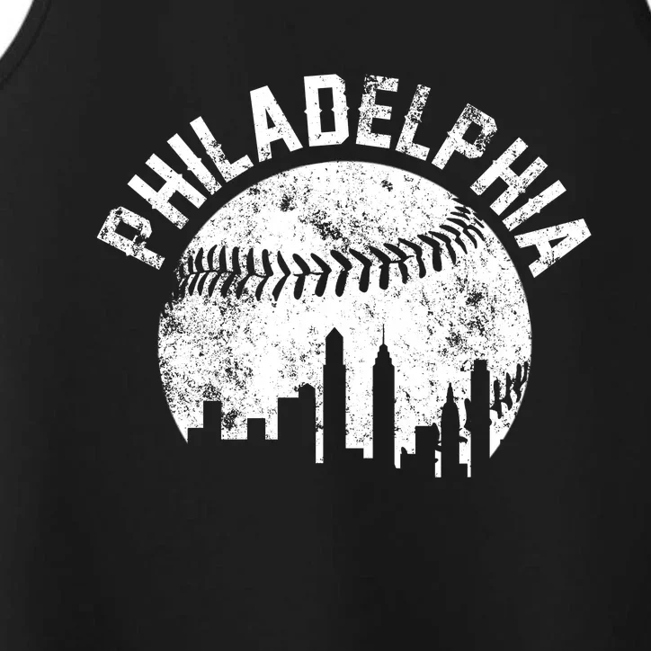 Philadelphia Baseball City Skyline Vintage Performance Tank