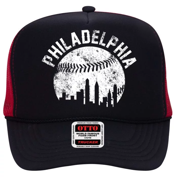 Philadelphia Baseball City Skyline Vintage High Crown Mesh Trucker Hat