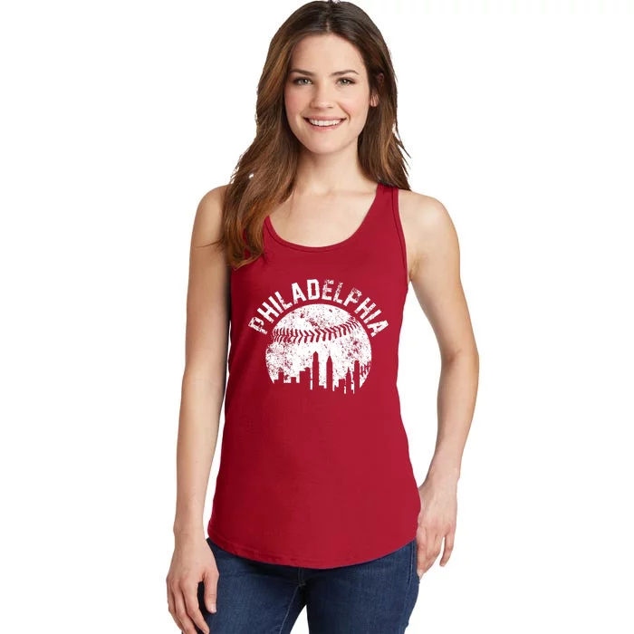 Philadelphia Baseball City Skyline Vintage Ladies Essential Tank