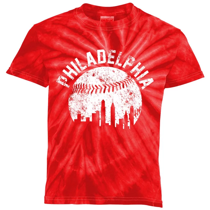 Philadelphia Baseball City Skyline Vintage Kids Tie-Dye T-Shirt