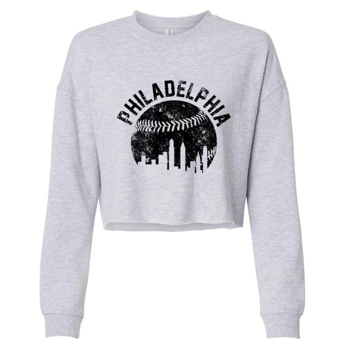 Philadelphia Baseball City Skyline Vintage Cropped Pullover Crew