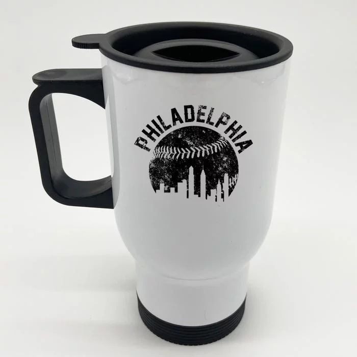 Philadelphia Baseball City Skyline Vintage Front & Back Stainless Steel Travel Mug