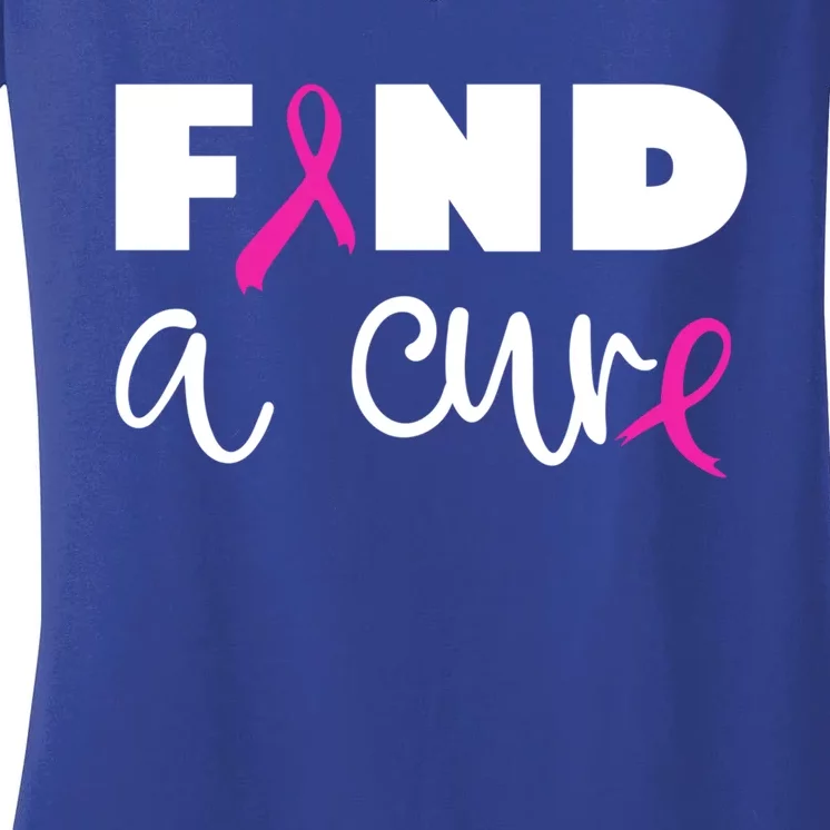 Pink Breast Cancer Awareness Fight Find A Cure Gift Women's V-Neck T-Shirt