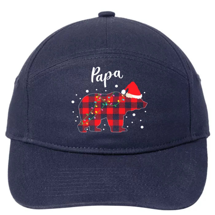 Papa Bear Christmas Pajama Red Plaid Buffalo Matching Family 7-Panel Snapback Hat