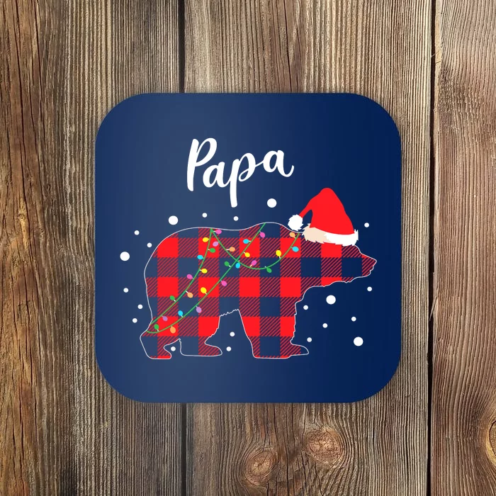 Papa Bear Christmas Pajama Red Plaid Buffalo Matching Family Coaster